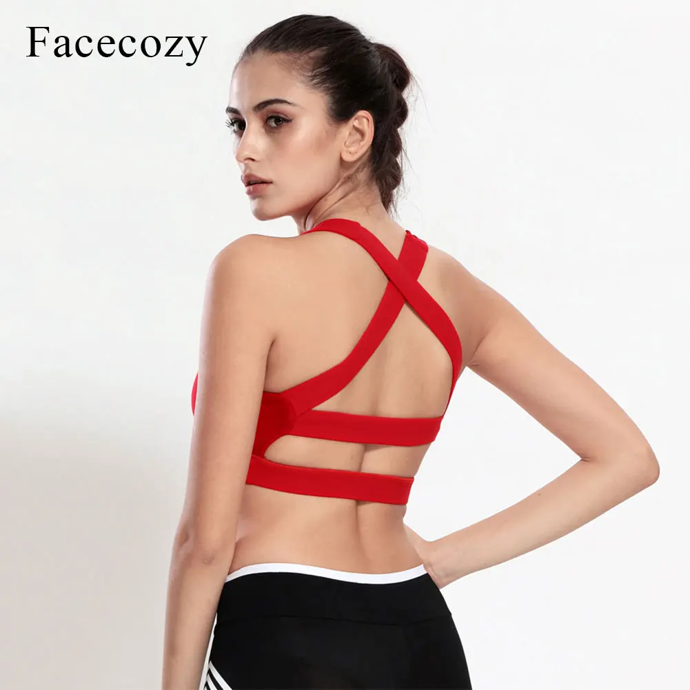 Facecozy Для женщин Push Up спортивные бюстгальтеры перекрестными бретельками сзади