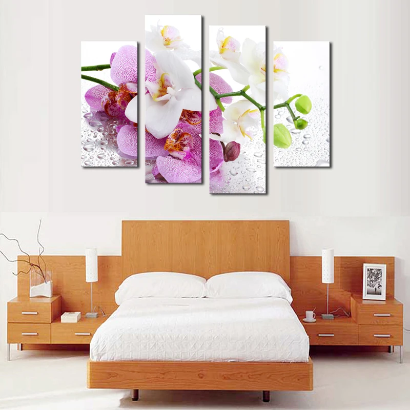 Картина на стену 4 шт. (без оправы) розовые цветы современные украшения для дома