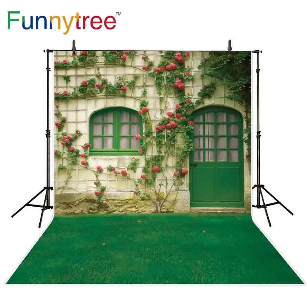 

Фон Funnytree для фотостудии дом дверь окно весенние цветы стена природа вид фон фотобудка для фотосессии