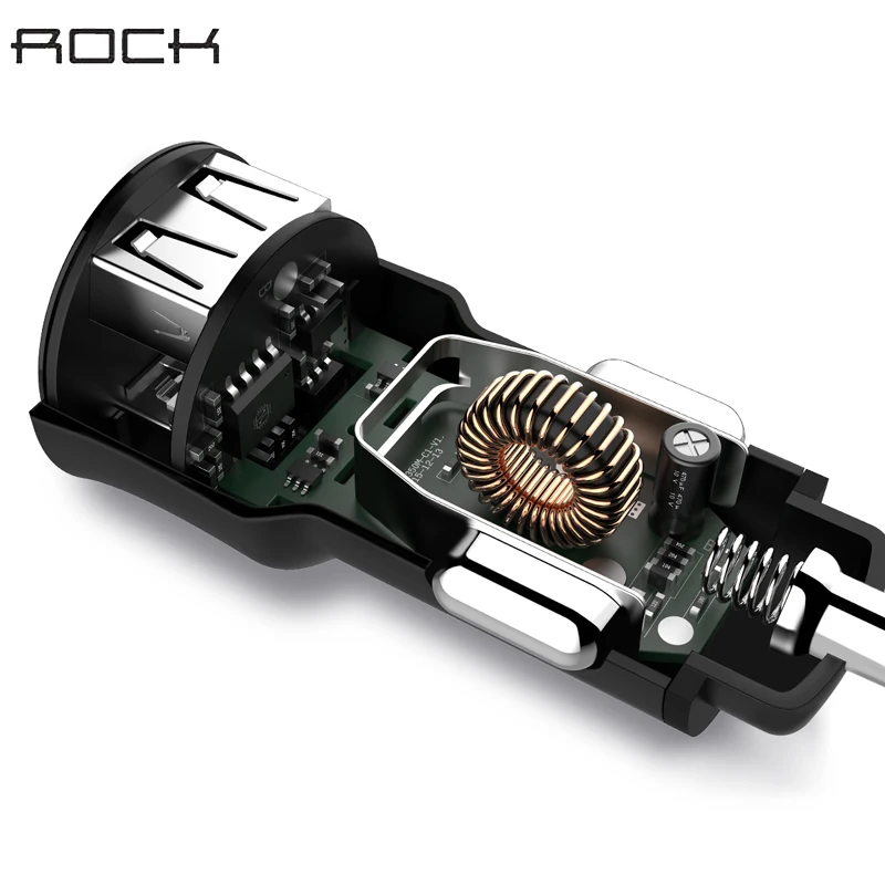Автомобильное зарядное устройство ROCK H2 Dual USB, цифровой светодиодный дисплей, 5 В/3,4 А, быстрая зарядка, мониторинг напряжения, зарядное устройство для iPhone 6, 7, samsung, S8 Plus