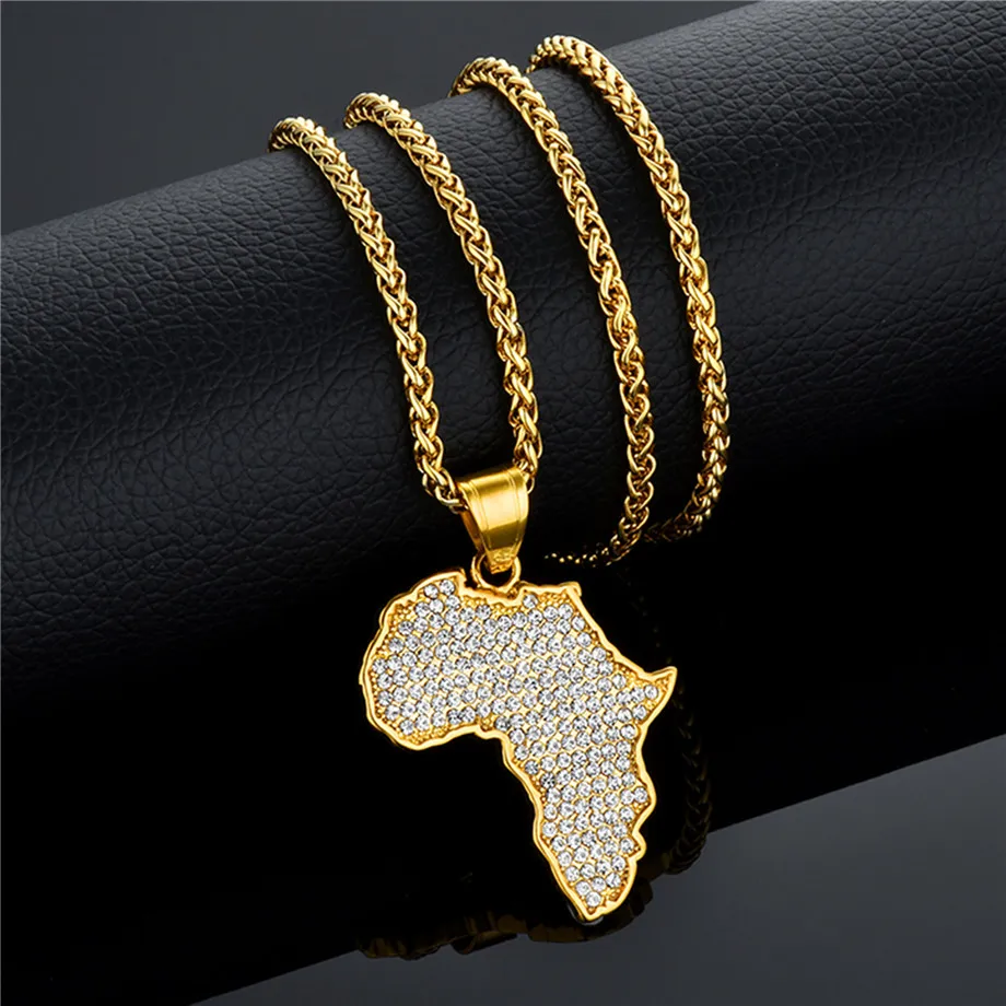 

Hiphop Map of Africa Necklaces Pendants Gold Color Stainless Steel African Maps Pendant Necklace Women Men Earth Jewelry Colar