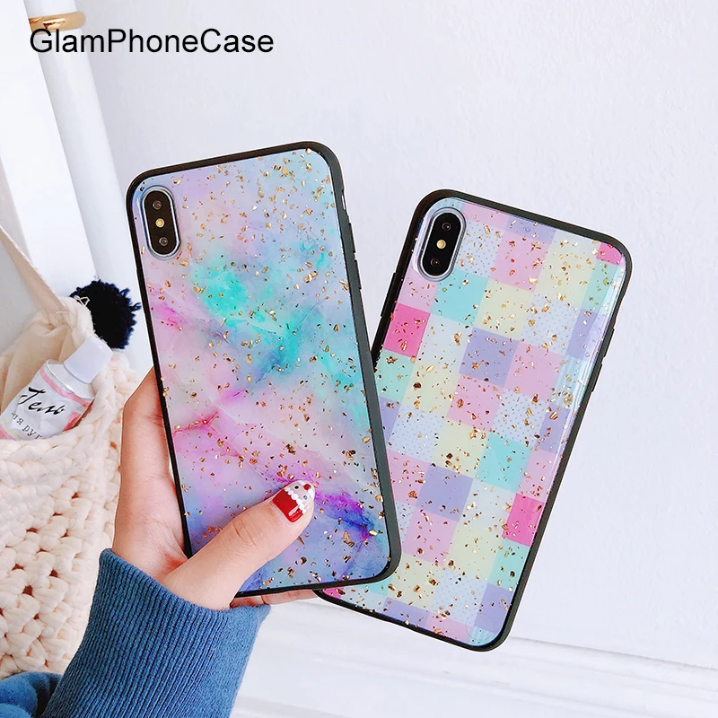 GlamPhoneCase цветной мраморный плед Золотая фольга Чехол для iPhone XS Max XR 8 plus 7 6/6 S плюс
