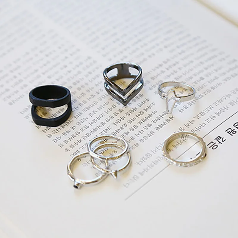 7 шт. старинный серебряный крест набор колец для женщин и девочек сердце любовь v