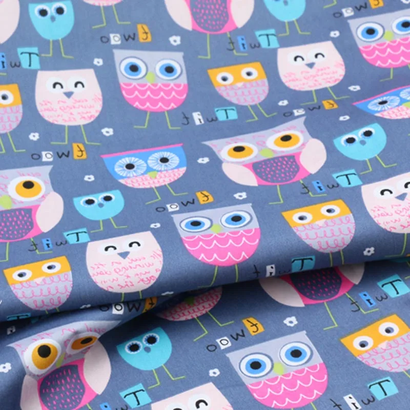 

100% cotton twill cloth BLUE cartoon big color owl family fabrics for DIY crib bedding cushions apparel quilting handwork decor