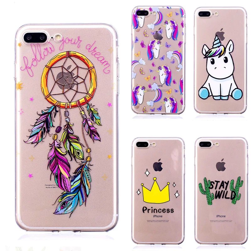 Для Coque iPhone 7 Plus чехол Единорог Мягкая ТПУ живопись задняя защитная телефон чехлы