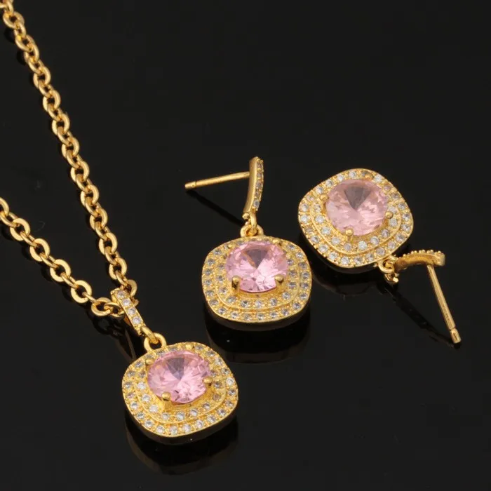 U7 Позолоченный Подвеска С Камнем Ожерелье Серьги Для Женщин Ювелирные Комплекты