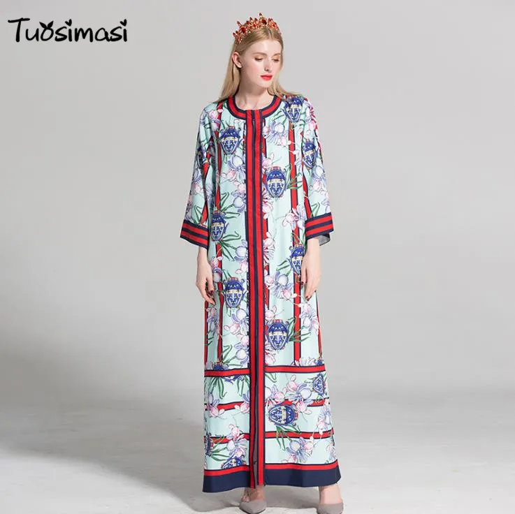 2018 посадочных полосах богемной печати пояса полный рукав халат плюс большой 3xl