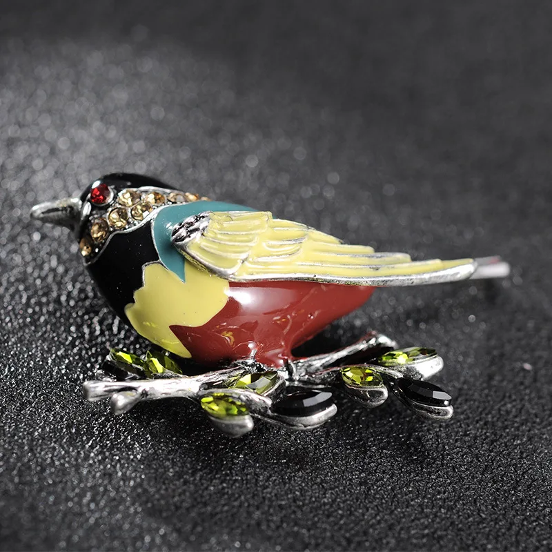 2019 Новая красочная эмаль из горного хрусталя Иволга птица брошь с растительными