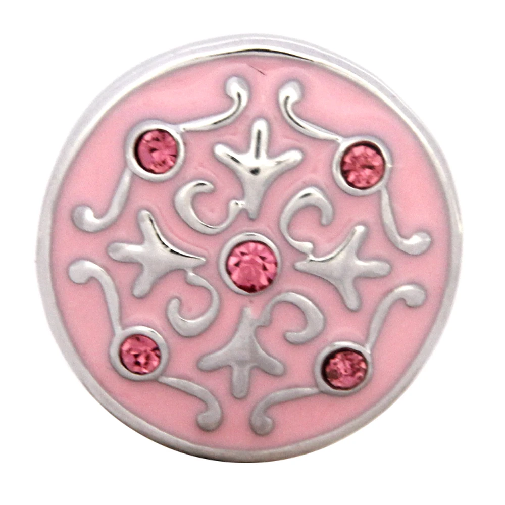 2017 Модные Ювелирные Изделия Металл Snap Кнопки Розовый Эмаль Горный Хрусталь 18 мм
