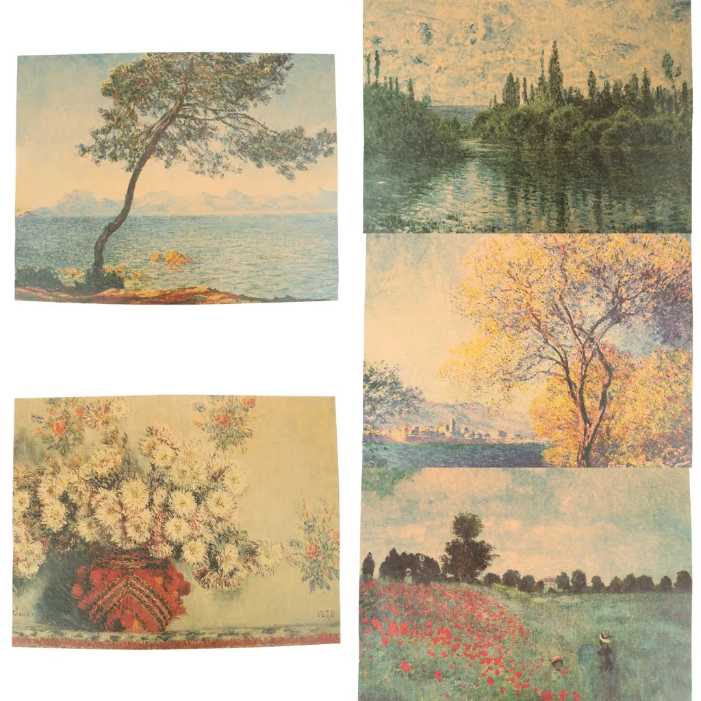 Claude Monet/Ван Гог/известная картина маслом/крафт бумага/постер для бара/ретро