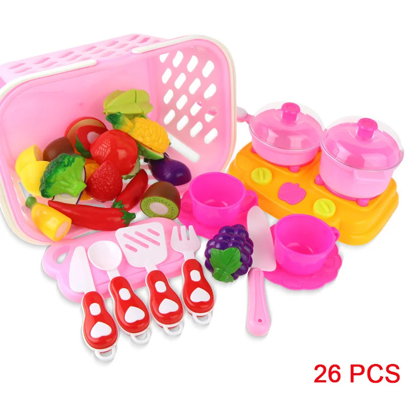 26PCS Игрушечный миксер играть Пластик Еда резки фруктов игрушка растительная пища игрушка детская посуда ролевые игры дом развивающая игрушка для игры в повара - Цвет: 26PCS