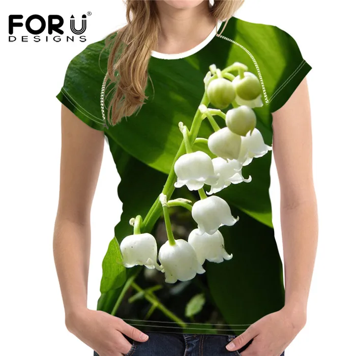 W3759BV FORUDESIGNS/3D Футболка с цветочным принтом Convallaria majalis, женские тонкие топы, укороченные женские эластичные футболки для бодибилдинга, женская одежда - Цвет: W3759BV