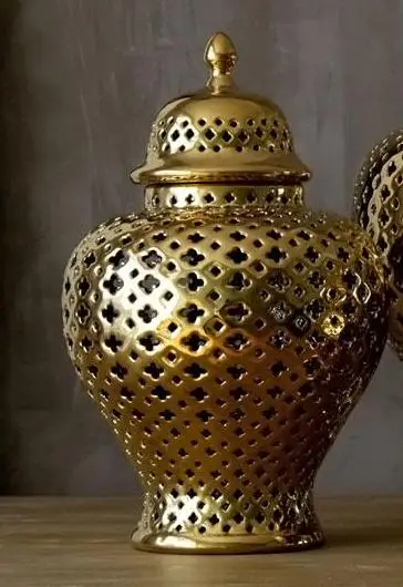 Золото/серебро простой современный Hollows Jar Hollows Храмовая банка домашнего интерьера креативный керамический горшок украшения белая фарфоровая банка - Цвет: Height 27.5CM