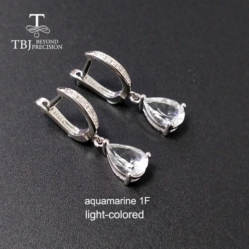 aquamarine 1F TBJ, натуральный бразильский Аквамарин, висячие серьги из серебра 925 пробы, маленькие милые Простые Ювелирные изделия с драгоценными камнями для девочек в подарочной коробке - Цвет камня: aquamarine 1F