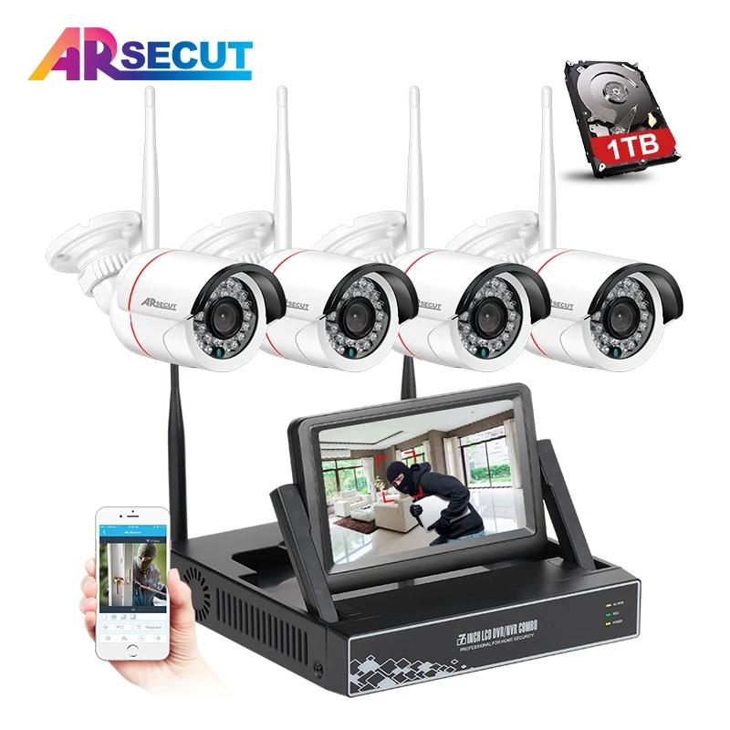 4ch Беспроводной NVR CCTV Системы 7 &quotЖК дисплей Экран P2P Облако 960 P HD открытый 30 ИК