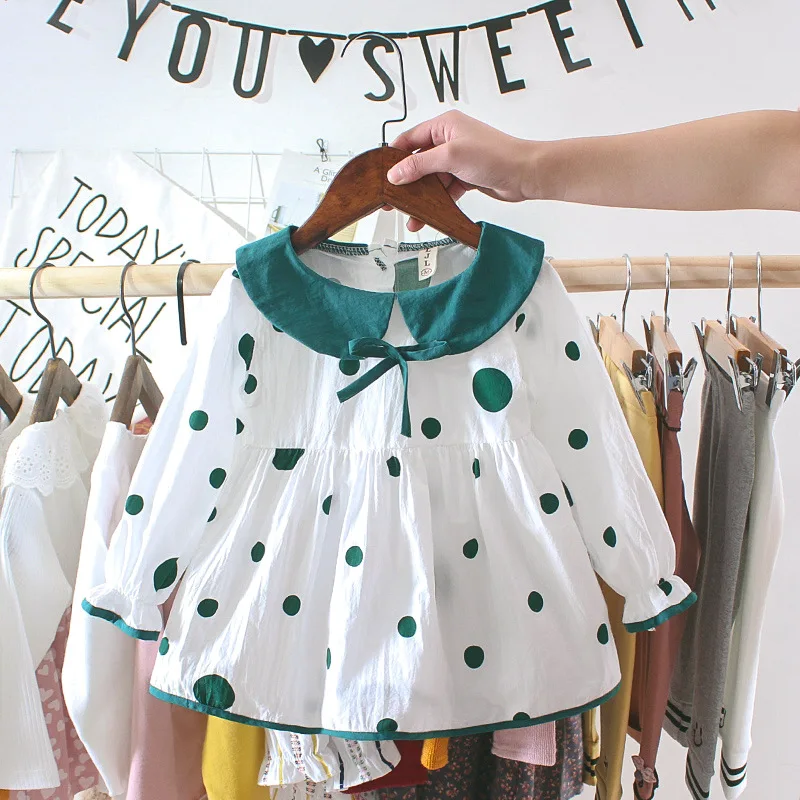 Spring Girl Dresses 2019 Korean Point Long Sleeve Princess for Children girls shirts | Детская одежда и обувь