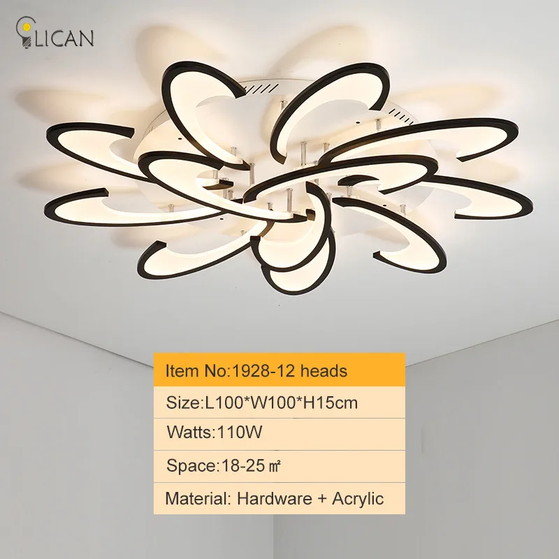 12 heads Black body LICAN Modern LED Ceiling Lights for Living room Bedroom luminaire plafonnier Lampara de techo Modern Ceiling lamp Fixtures - Цвет корпуса: 12 heads Black body