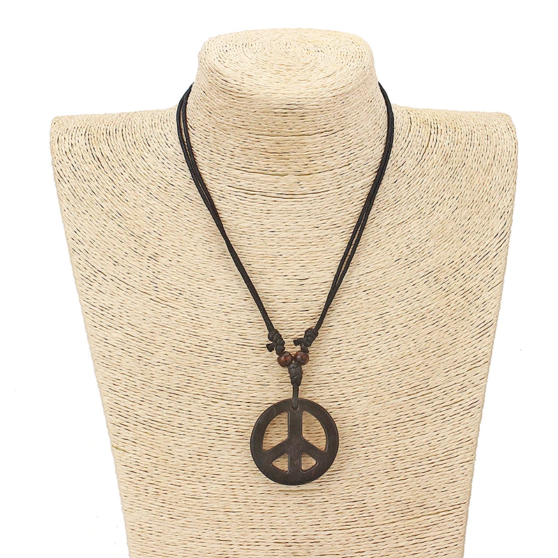 

Wholesales6pcs Faux Yak Bone Resin Peace Symbol Pendant Necklace Men Women Jewelry
