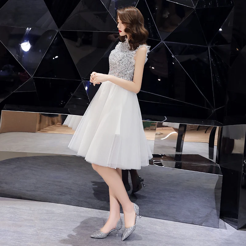 wei yin 2020 Sex White Sleeveless A-line Zipper Dinner Dress Cocktail Dresses Knee Length Formal Party Gown WY1681 | Свадьбы и