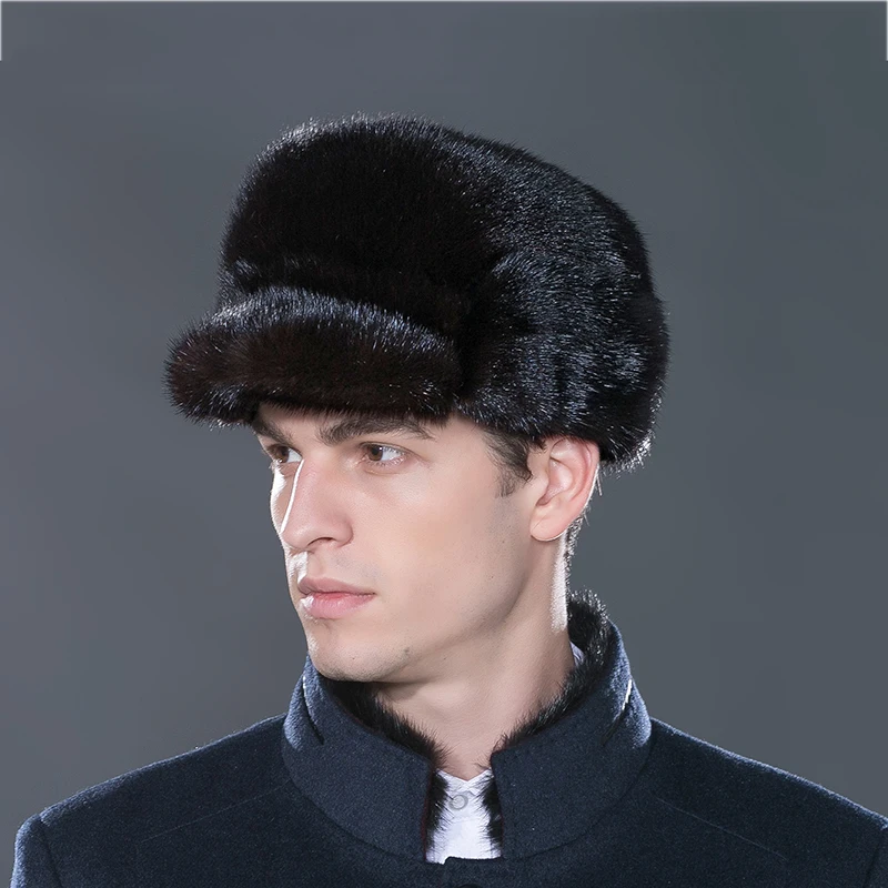 Осень зима 2017 Теплая мужская шерстяная шапка шапки из меха норки модные