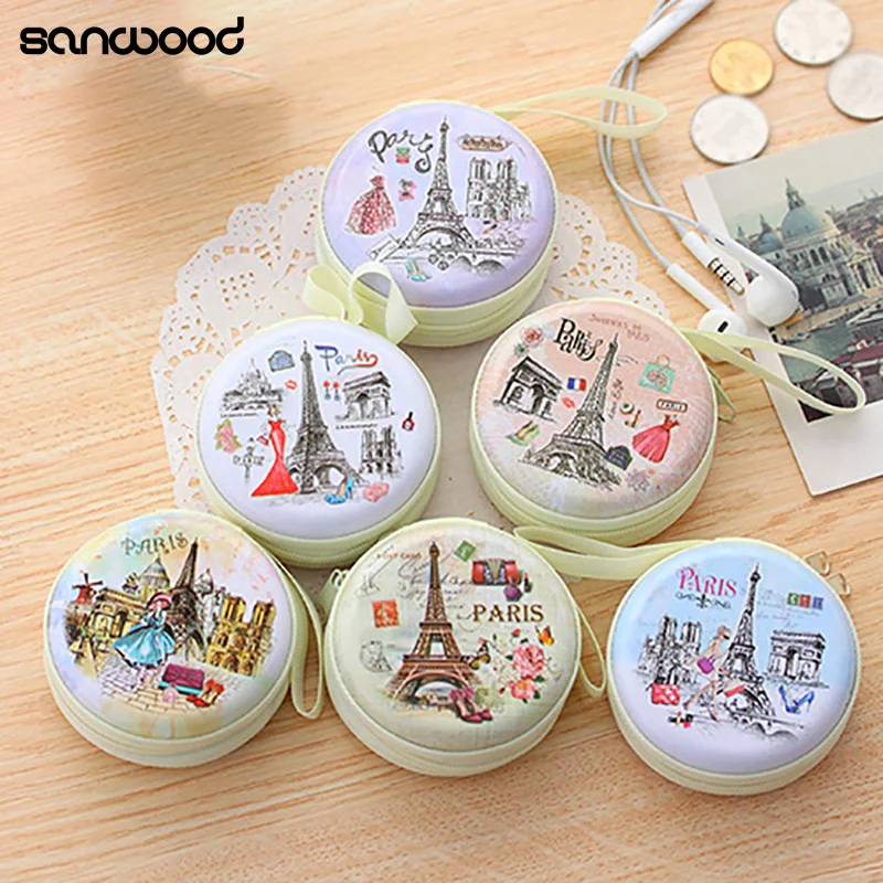 Портативный Симпатичный круглый чехол бумажник с мультяшной Эйфелевой башней