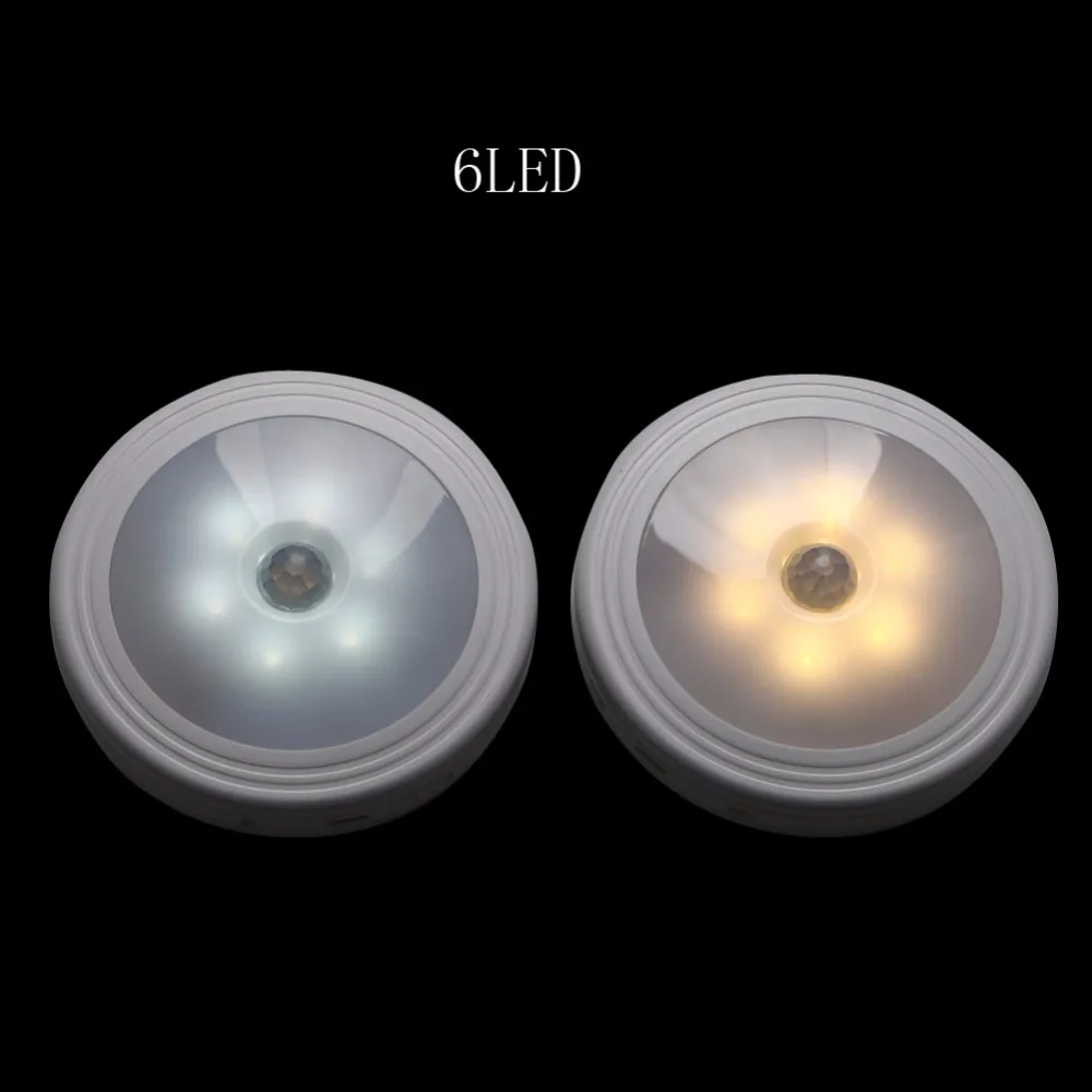 6LED Магнитный Беспроводной инфракрасный датчик движения из PIR ночной Светильник Управление Спальня шкаф для ванной комнаты шкаф светильник Перезаряжаемые/Батарея