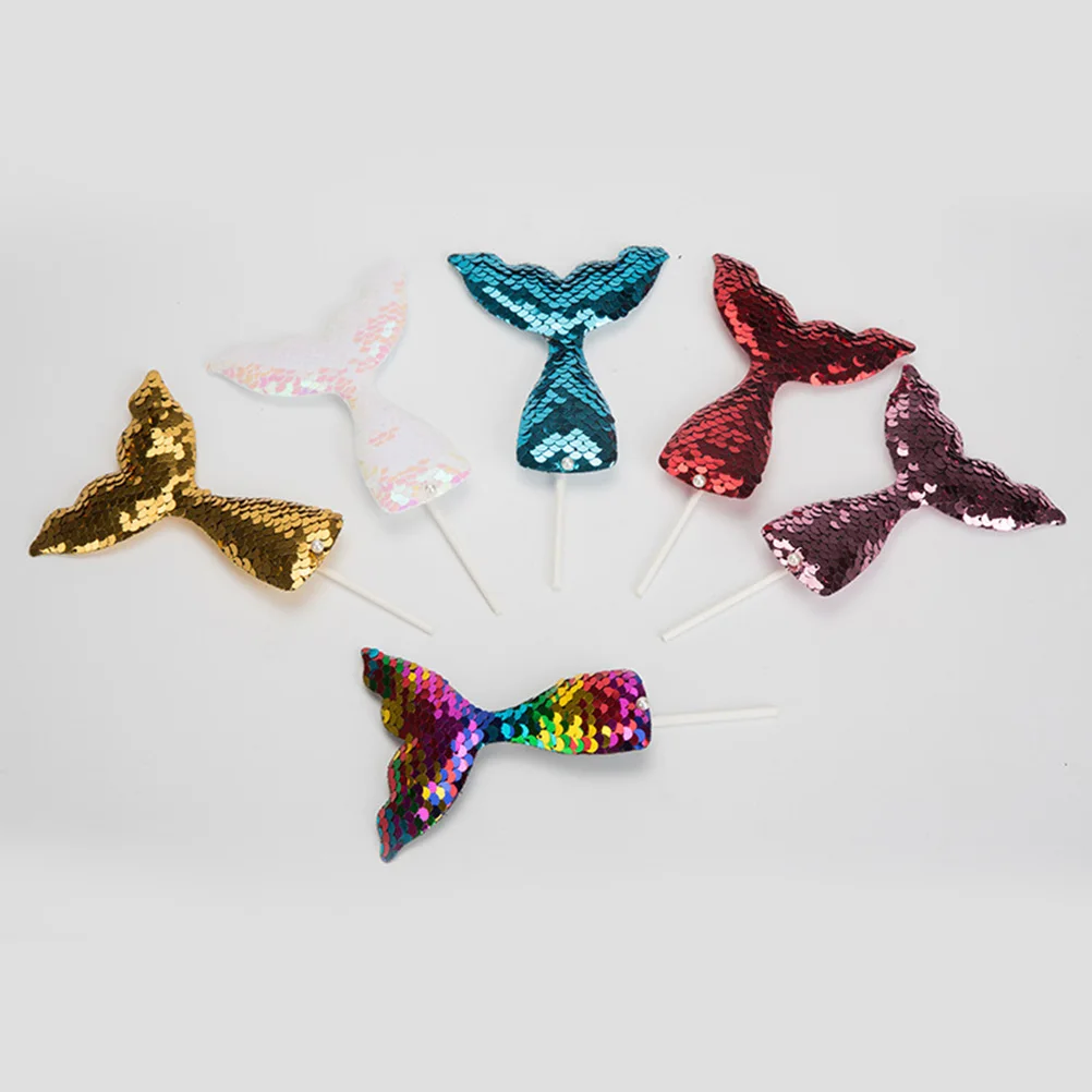 Sequin Fish Tail Cake Topper Wedding Decorations Shiny Picks Cupcake Toppers Party Supplies For Baby Shower Birthday | Дом и сад