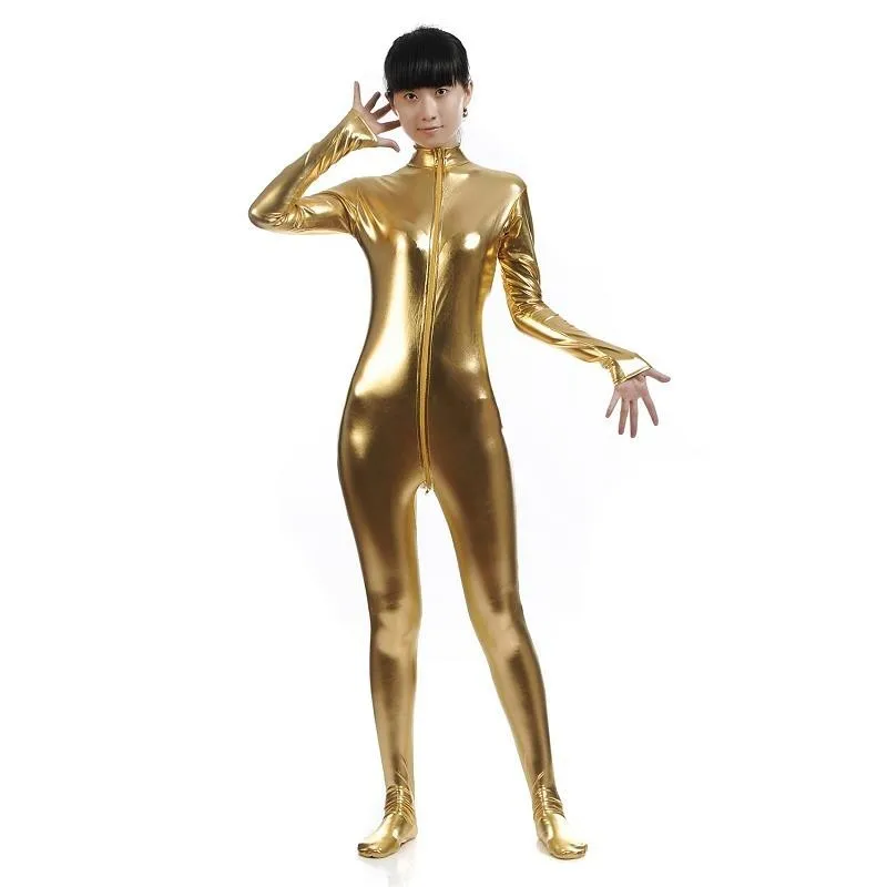 Unitard черный облегающий комбинезон с длинными рукавами лайкра Золотая водолазка металлик Zentai боди блестящие металлические Вечерние боди сценический костюм