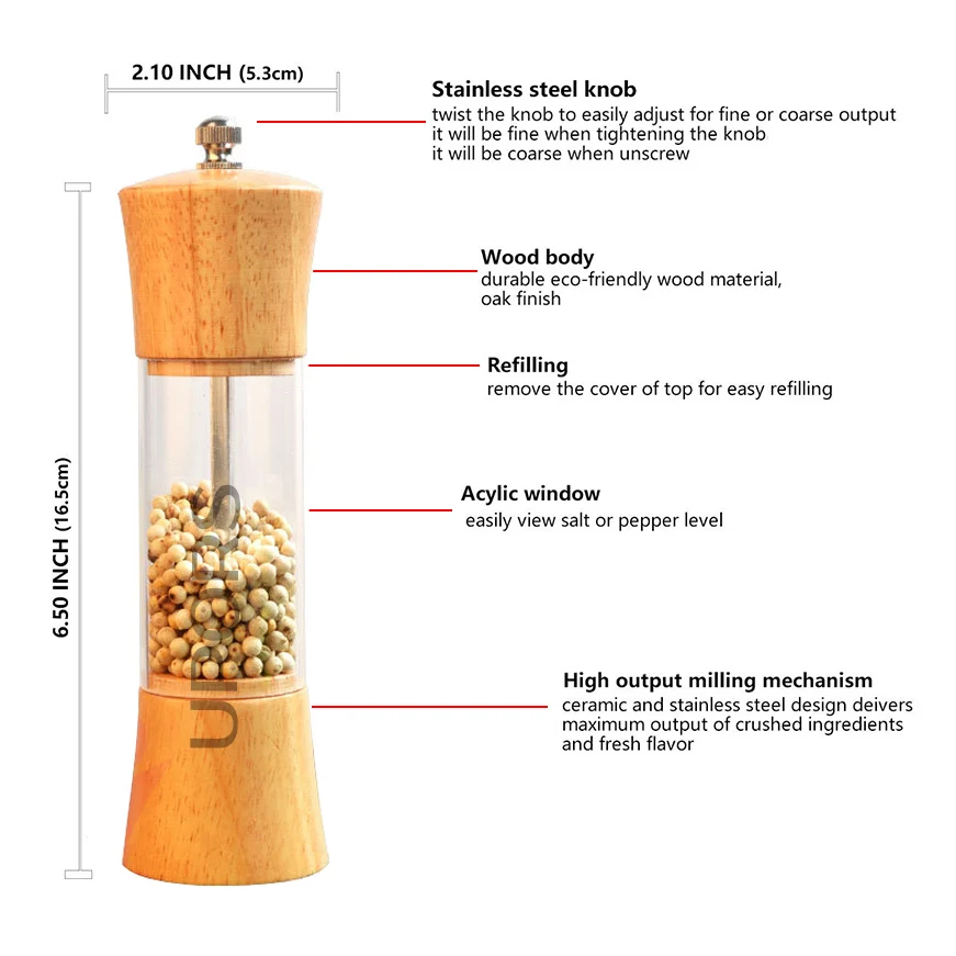 UPORS мельница для соли и перца из натуральной древесины + акриловая ручная специй
