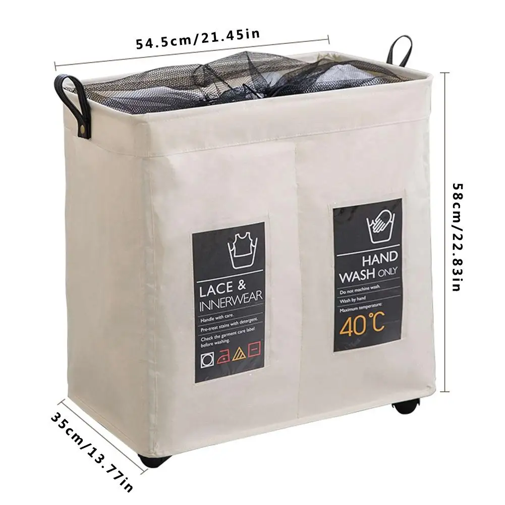 Корзина для белья с колесами, двойной отсек, сетка, шнурок, железный каркас, коробка для хранения одежды для дома