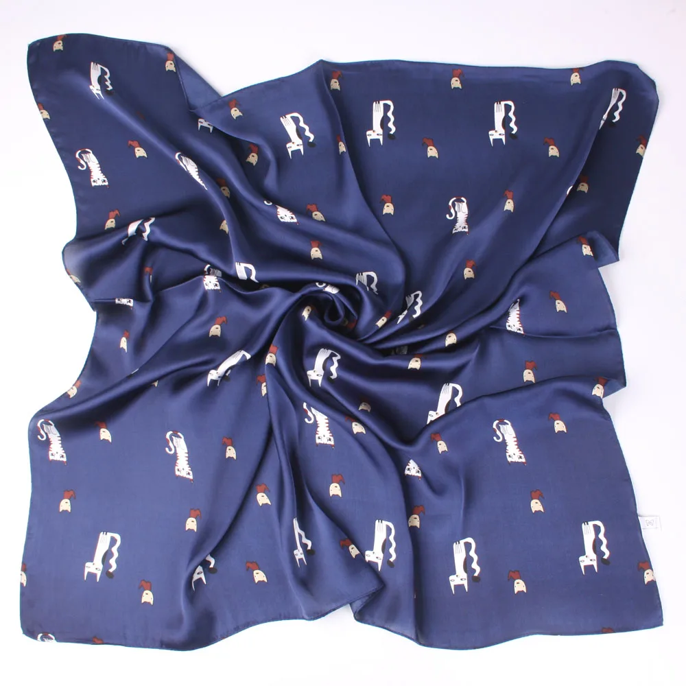 

YOUHAN 2020 Fashion Women Silk Scarf Cat Printed Square Scarf Spring Summer Lady Scraves 8 Colors Head Scarf 70*70cm