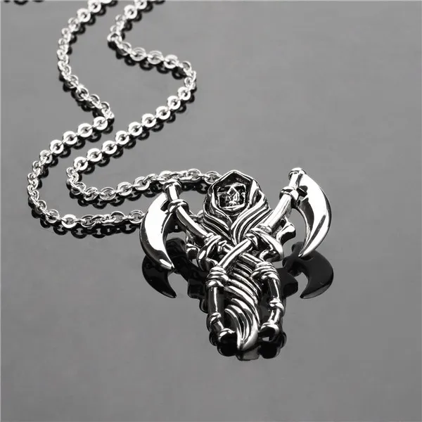 Stainless Steel Grim Reaper Skull Biker Men's Necklace Black Silver 20&quot|silver fine|necklace katherinesilver necklace chains |