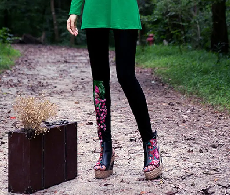 M-4XL хит продаж весенние женские новые модные леггинсы с вышивкой эластичная