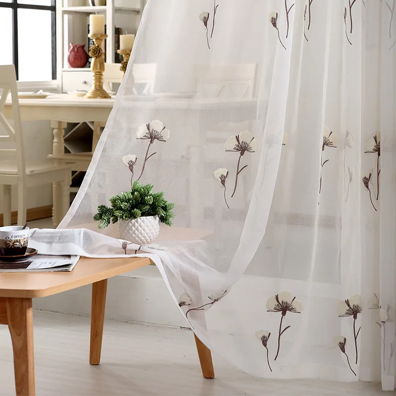Вышитые решетки цветок льняные хлопковые шторы для гостиной отвесная вуаль тюль