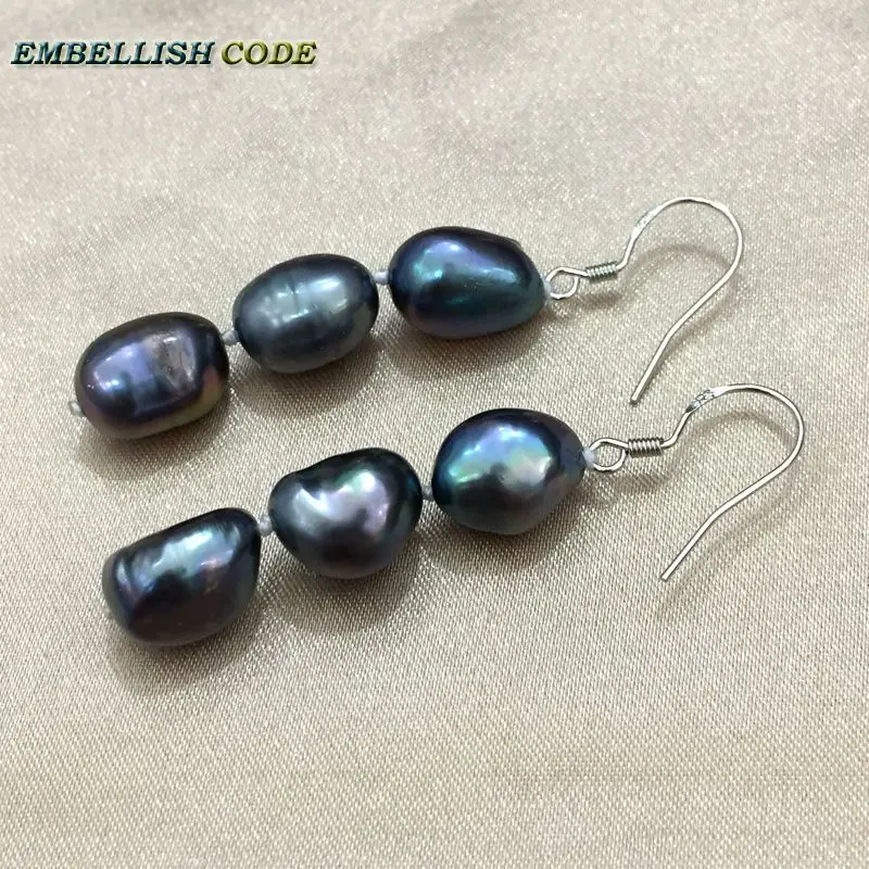 Серьги-подвески женские с искусственным жемчугом темно-синего цвета цветная