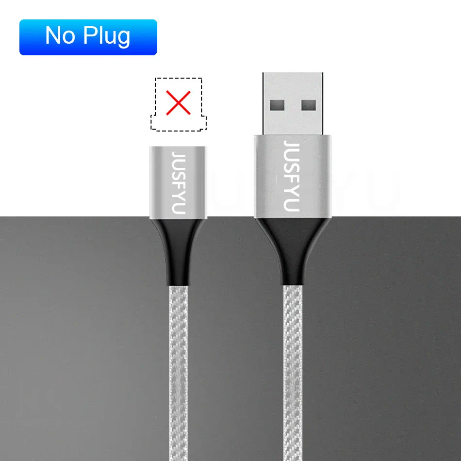 Silver Cable No Plug 1 м/2 м Магнитный Micro USB кабель для iPhone samsung type-c зарядный Магнитный зарядный адаптер usb type C кабели для мобильных телефонов - Цвет: Silver Cable No Plug