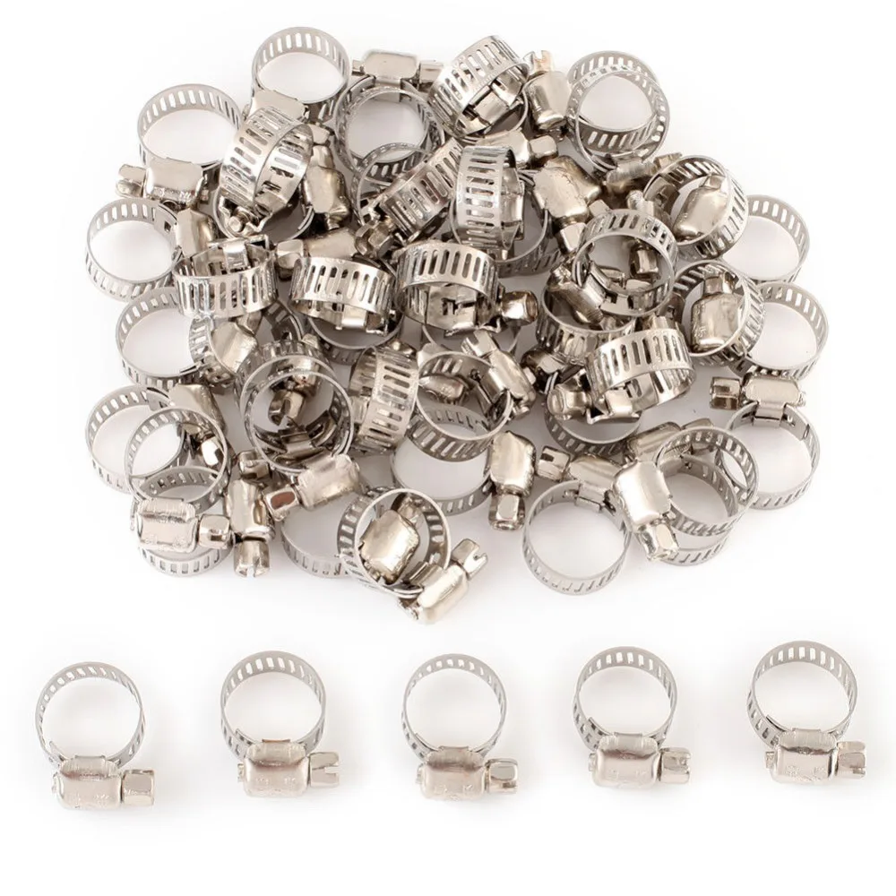 50pcs Car Hose Clamp 1/2&quot-3/4&quot Adjustable Stainless Steel Drive Clamps Fuel Line Worm Clip |