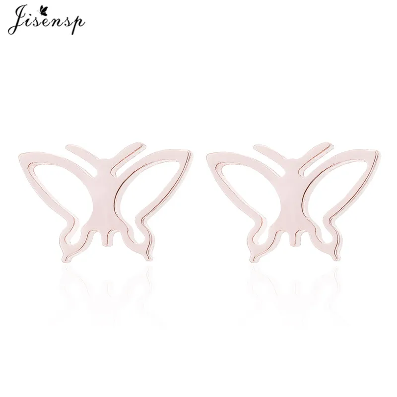 rose gold earrings Jisensp, золотой браслет с бабочкой для женщин, животные, нержавеющая сталь, звенья цепи, браслеты для девочек, детские ювелирные изделия на каждый день, браслеты - Окраска металла: rose gold earrings