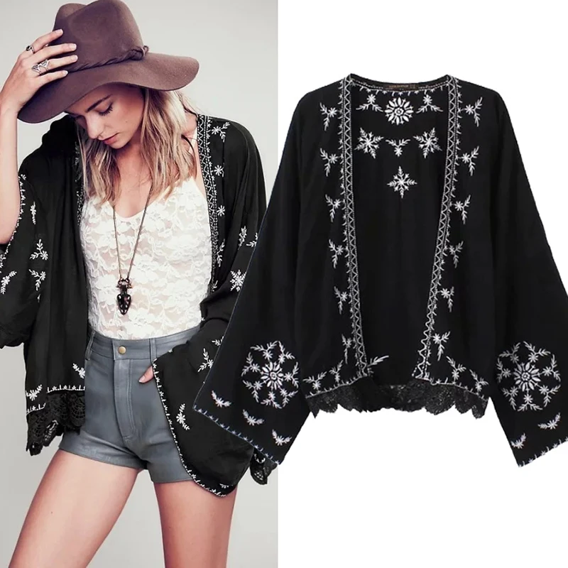 Boho цветочной вышивкой Рубашки для мальчиков Для женщин Племенной Стиль Винтаж