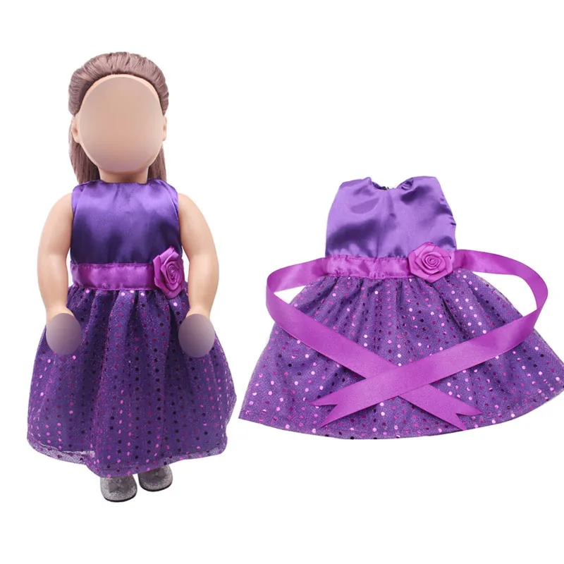 18 inch Girls doll dress Purple sparkling cocktail evening gown American new born clothes Baby toys fit 43 cm baby c368 | Игрушки и