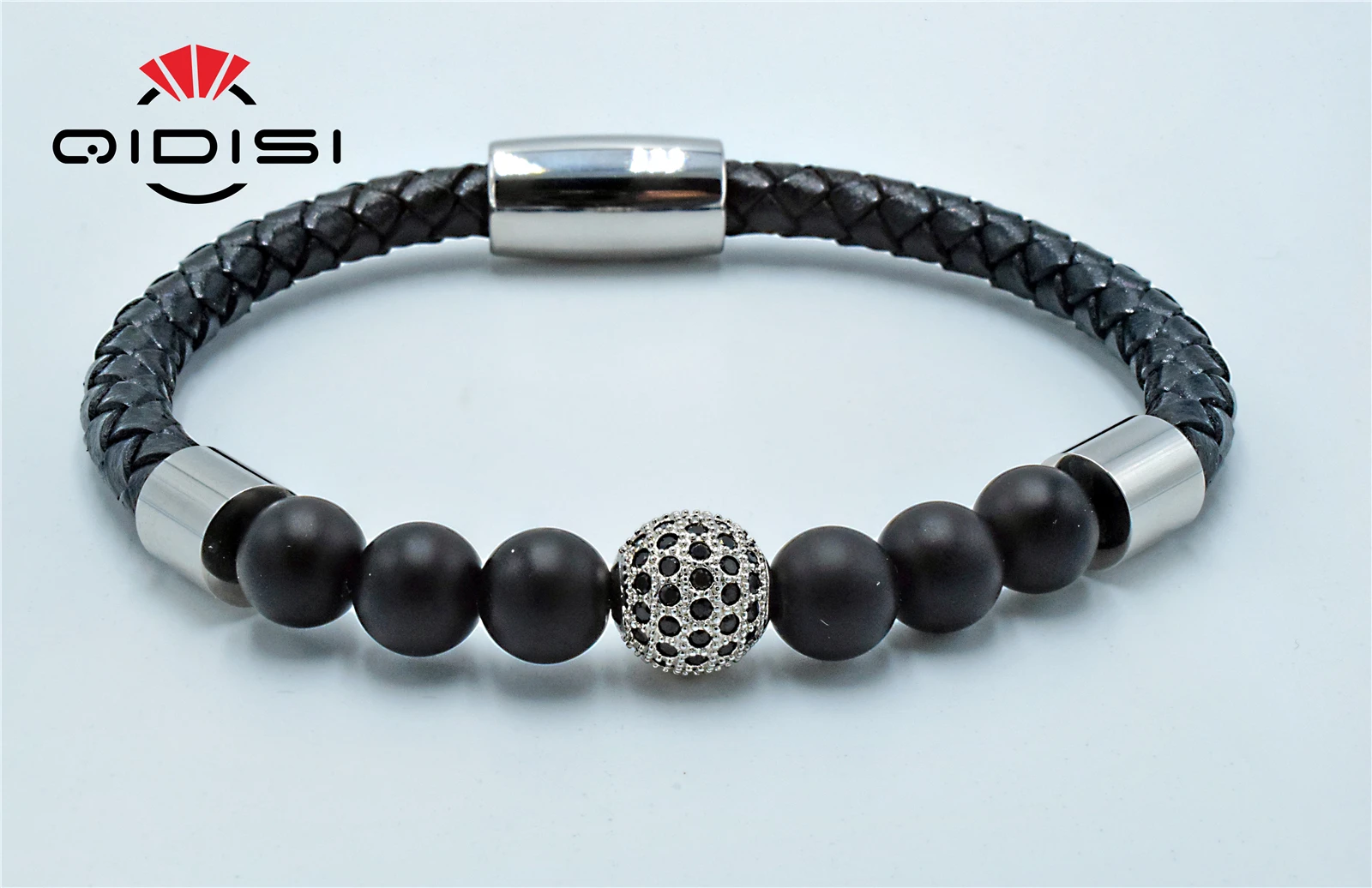 Men Women 8mm Energy Stone Beads Yoga Bracelet Stainless Steel Leather CZ Cubic Zirconia | Украшения и аксессуары