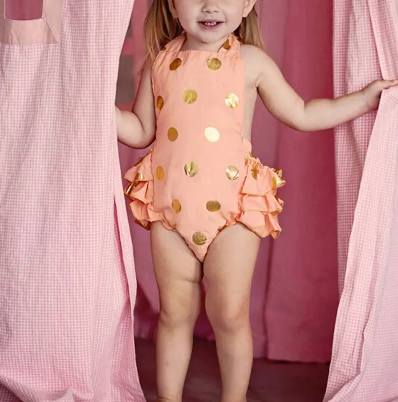 Повязка на голову для девочек розовый и золотой комбинезон в горошек Детский с