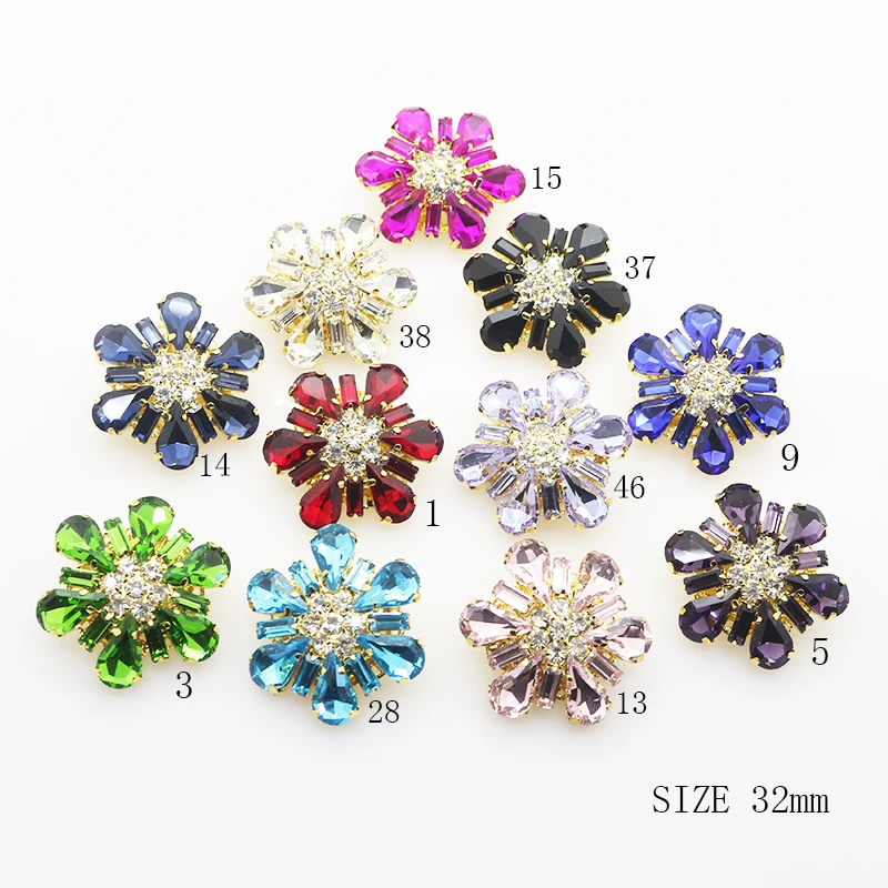 

ZMASEY New 32MM 5Pcs/Lot Glass Buttons Diamond Shank Button for Clothing Accessories Hand Sewing Decoration 11 Color