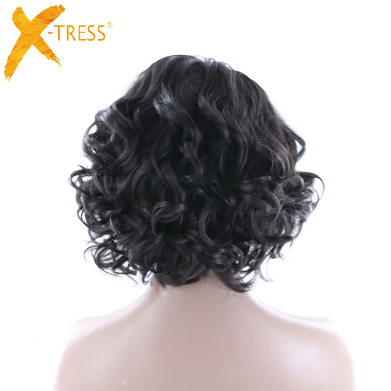 Bouncy кудрявые синтетические волосы парики боковая часть X-TRESS высокотемпературные волокна волос кусок Омбре коричневый цвет короткий парик-Боб для женщин