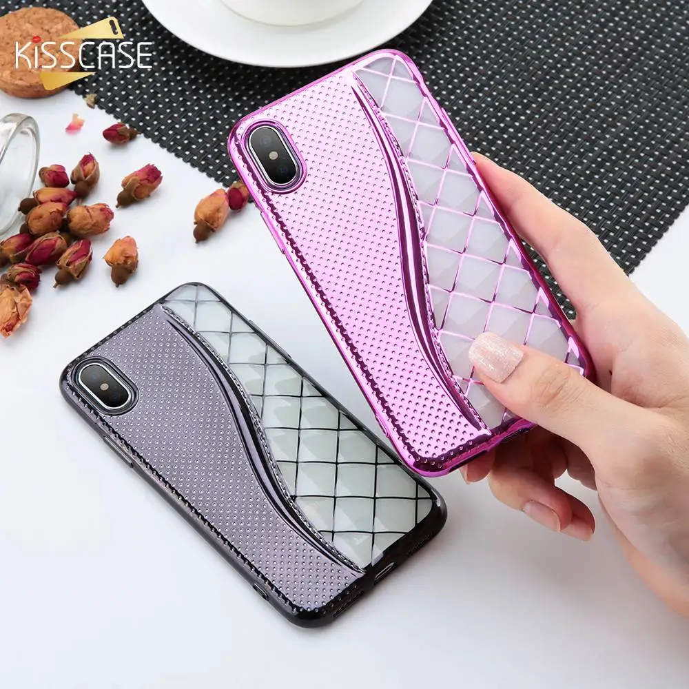 KISSCASE Plating Touch Phone Case For iPhone 7 8 Plus X 10 Ten Cases Fashion Square Grid Cover 6 6S | Мобильные телефоны и
