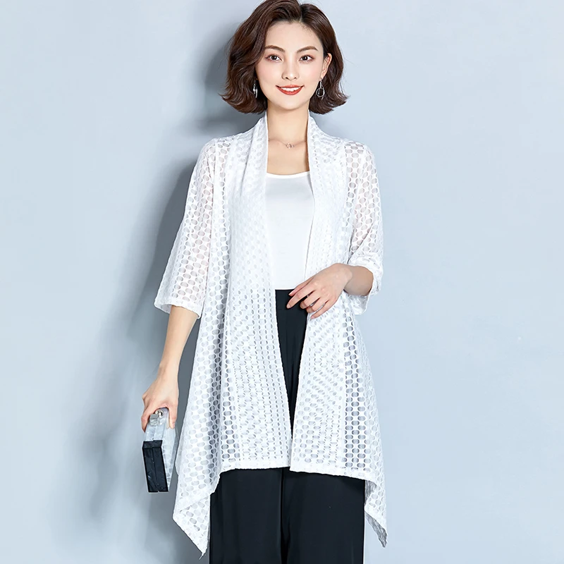 women clothes 2019 hollow wild cardigan summer long coat mid length sunscreen korean style lace mesh woman new |