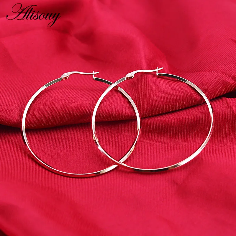 Silver 2mm Width Alisouy модные большие серьги обод кольцо золотой треугольник ромбовидные серьги для женщин серьги из нержавеющей стали вечерние ювелирные изделия - Окраска металла: Silver 2mm Width