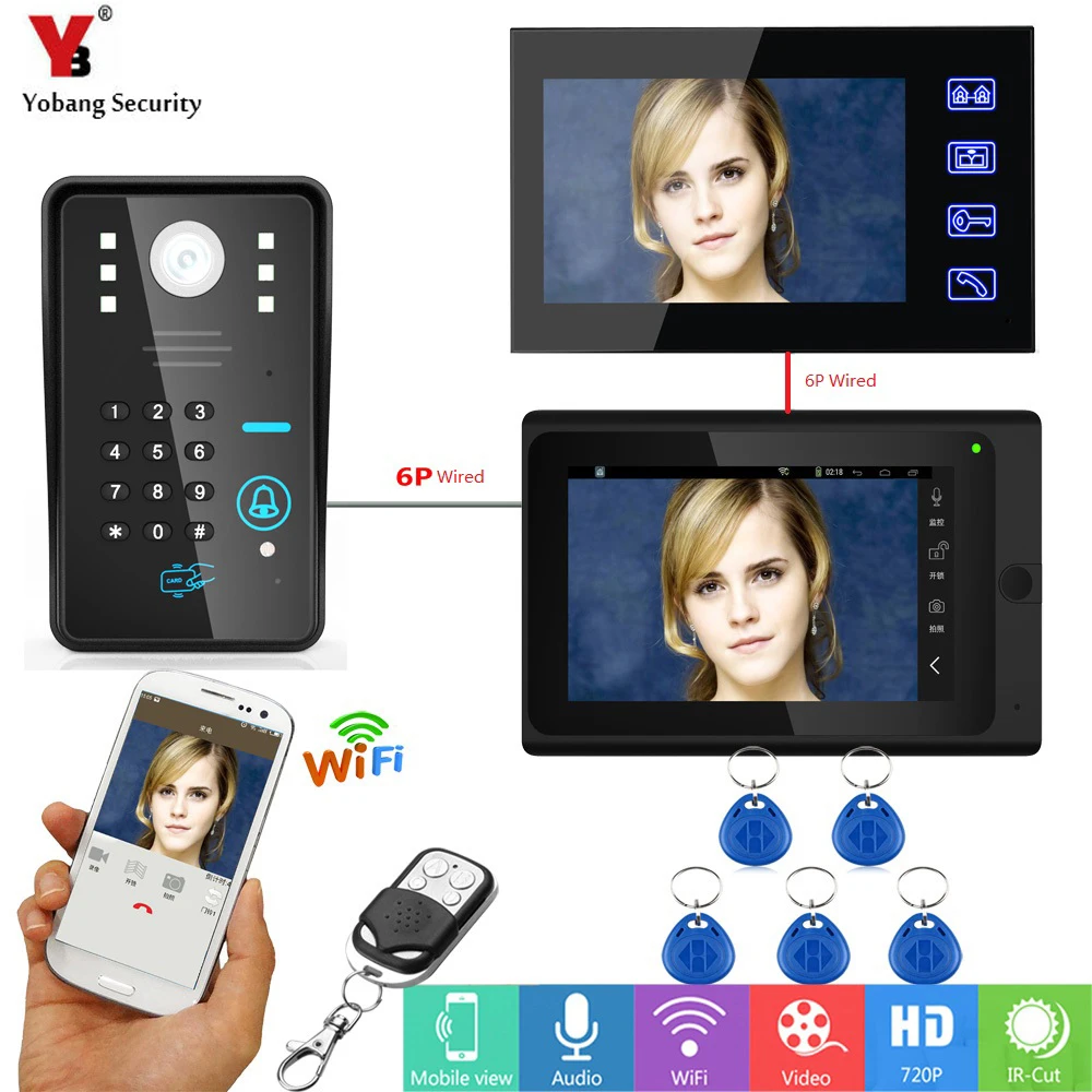 Yobang Security 7&quot TFT LCD Wireless Video Doorbell Unlock Intercom System Wifi RFID Password With Waterproof Digital | Безопасность