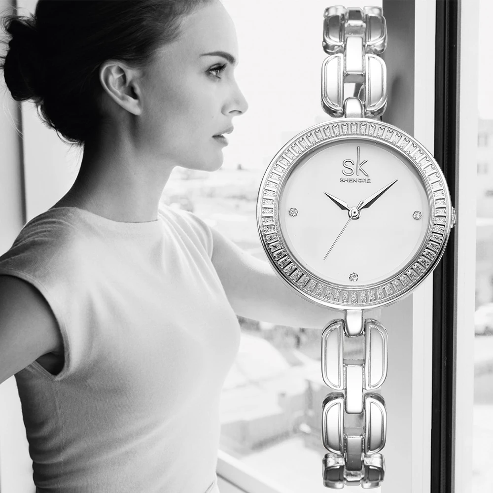 Новый бренд SK Relogio Feminino часы женские из нержавеющей стали модные повседневные