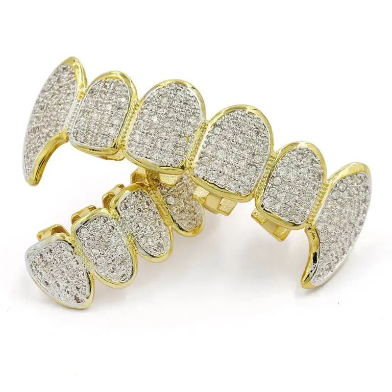 Золотые серебряные роскошные стразы вампир Grillz набор с дополнительными силиконовыми стержнями в комплекте